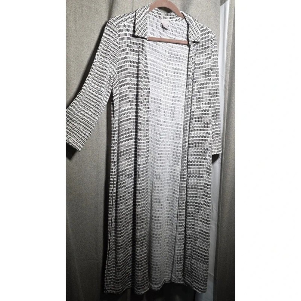 Chicos Travelers Long Cardigan Duster Black White Geometric Print Size 0 Small